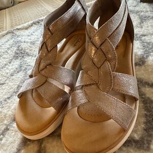Clarks Gold Sandals with Woven Design